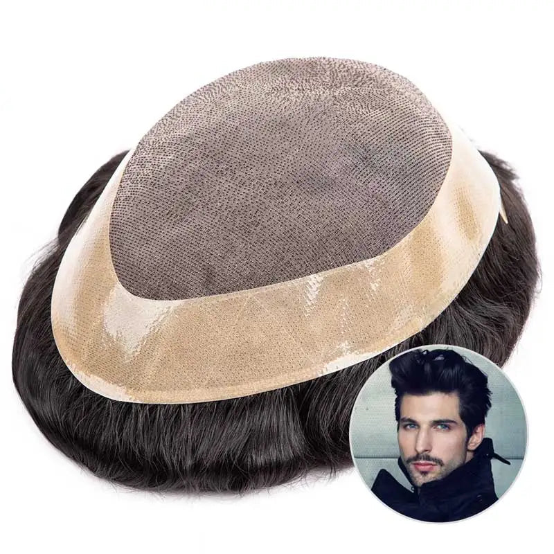 Men's Fine Mono Toupee – 6" Human Hair Wig for Natural Hair Replacement