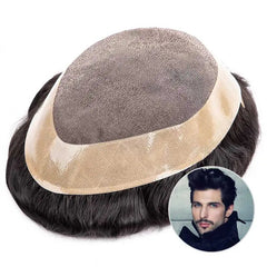 Men's Fine Mono Toupee – 6" Human Hair Wig for Natural Hair Replacement