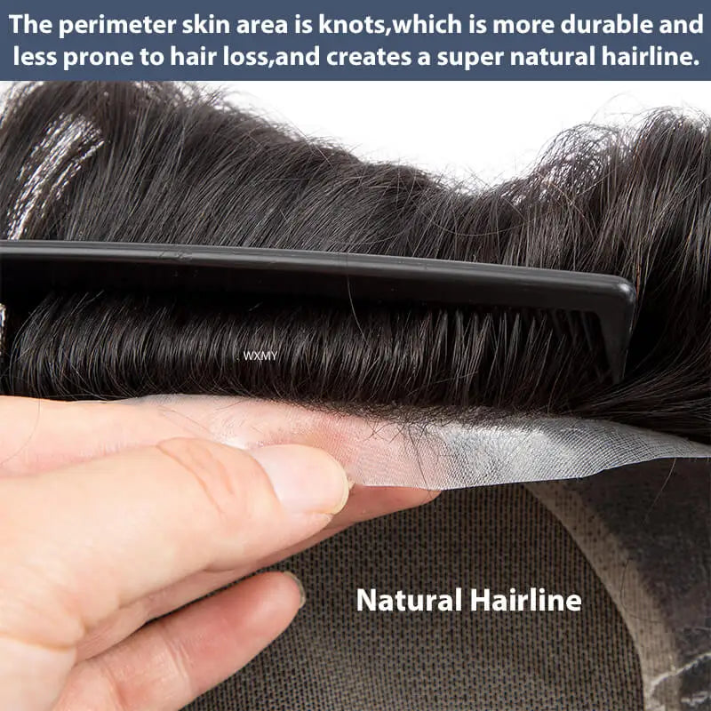 Australia French Lace & Skin Base Toupee – 6" Natural Human Hair for Men