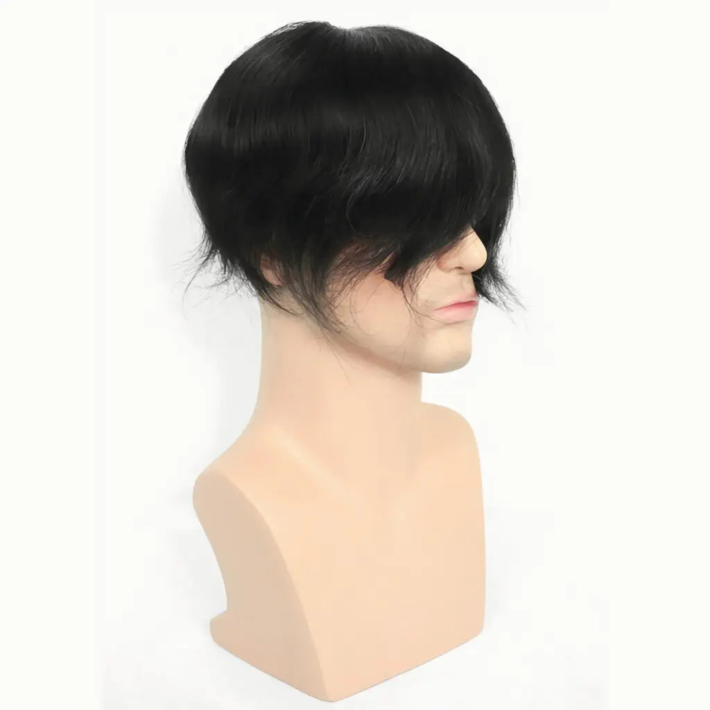 Men’s Fine Mono Toupee – Natural Black Human Hair Replacement System