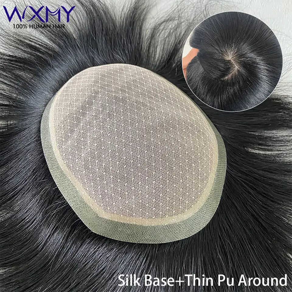 Silk Base Thin Skin Toupee for Men 100% Natural Human Hair Prosthesis