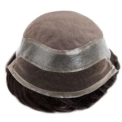 Men's Human Hair Toupee with Mono Top & Swiss Lace Front – 6" Natural Hairpiece