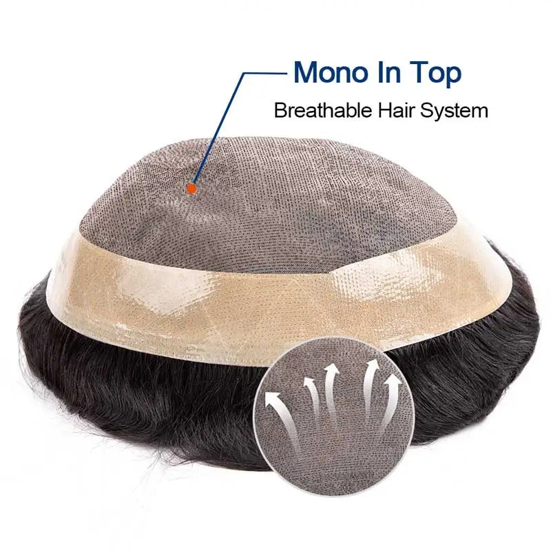 Men's Fine Mono Toupee – 6" Human Hair Wig for Natural Hair Replacement