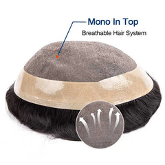 Men's Fine Mono Toupee – 6" Human Hair Wig for Natural Hair Replacement