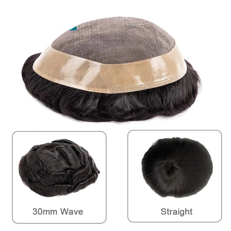 Men's Fine Mono Toupee – 6" Human Hair Wig for Natural Hair Replacement