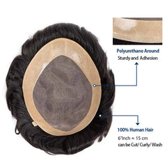 Men's Fine Mono Toupee – 6" Human Hair Wig for Natural Hair Replacement
