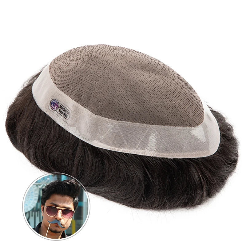 Fine Mono with NPU Base - Durable Men’s Hair System - 100% Human Hair