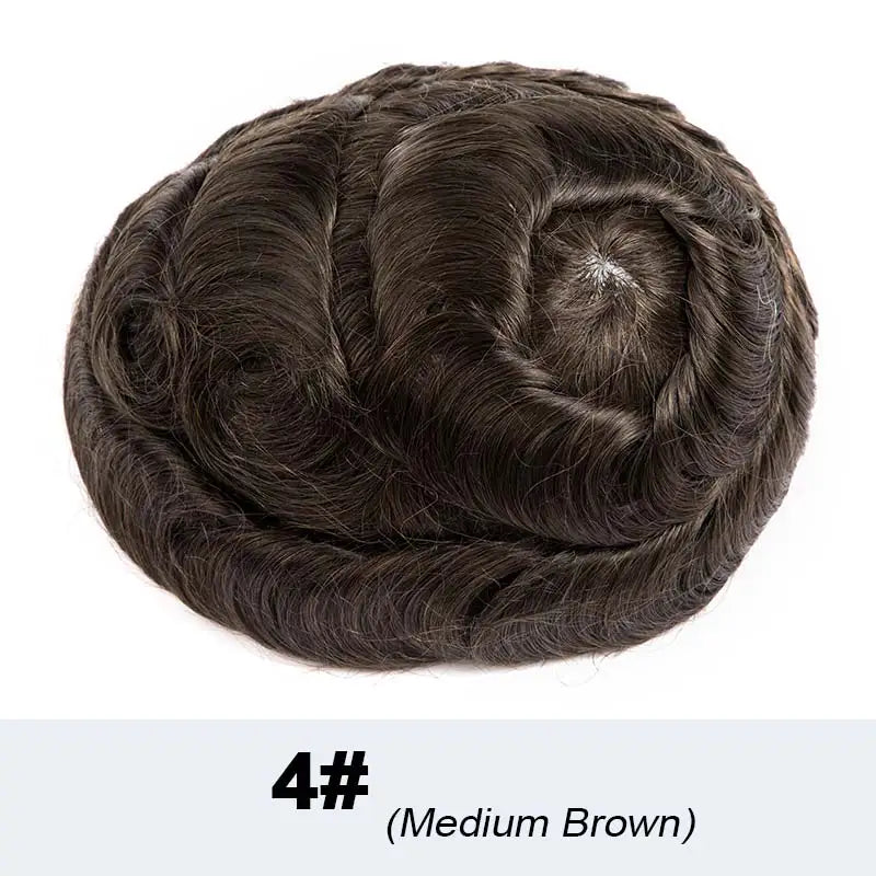 Men's Human Hair Toupee with Mono Top & Swiss Lace Front – 6" Natural Hairpiece