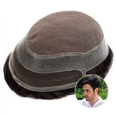 Men's Human Hair Toupee with Mono Top & Swiss Lace Front – 6" Natural Hairpiece