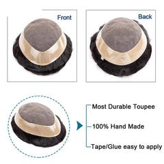 Men's Fine Mono Toupee – 6" Human Hair Wig for Natural Hair Replacement