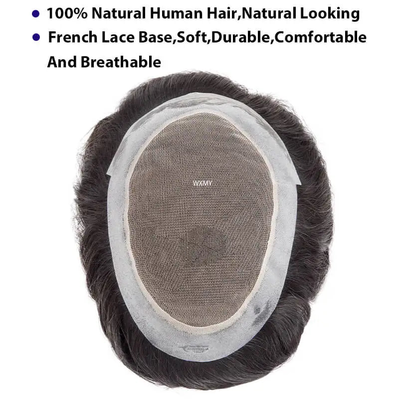 Australia French Lace & Skin Base Toupee – 6" Natural Human Hair for Men