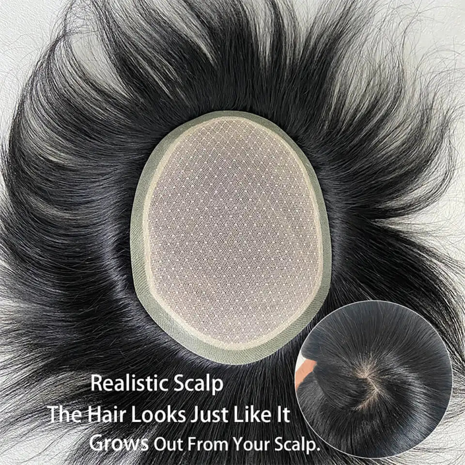 Silk Base Thin Skin Toupee for Men 100% Natural Human Hair Prosthesis