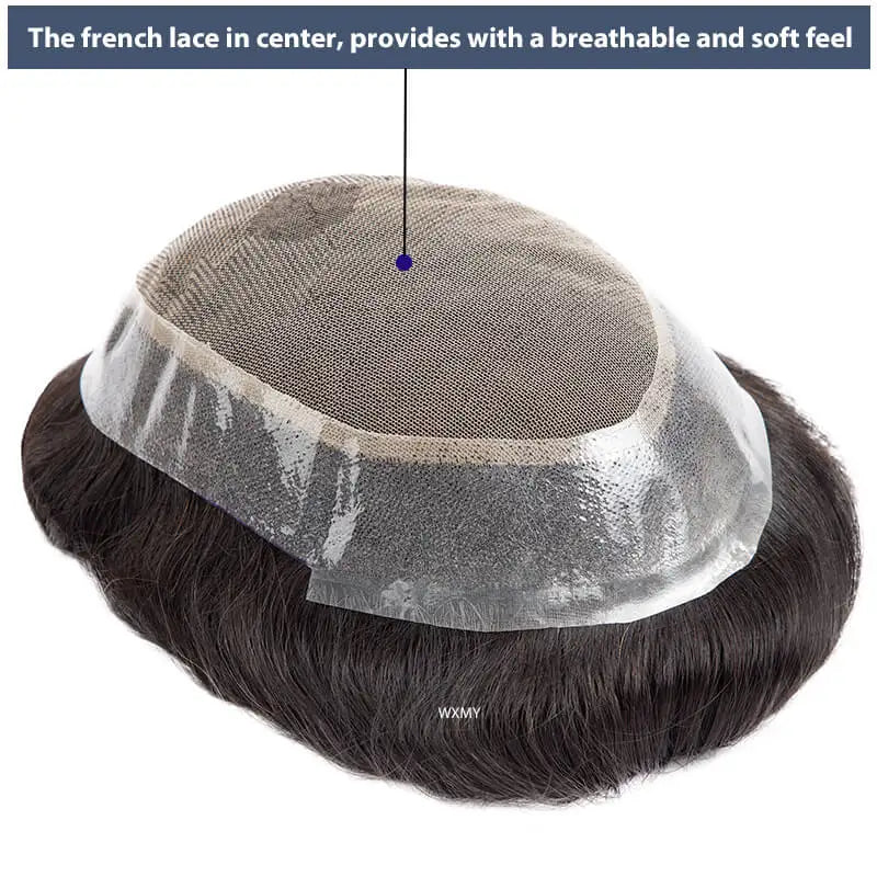 Australia French Lace & Skin Base Toupee – 6" Natural Human Hair for Men