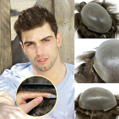 Thin Skin Full PU Toupee for Men – Natural Hairline Remy Hair System