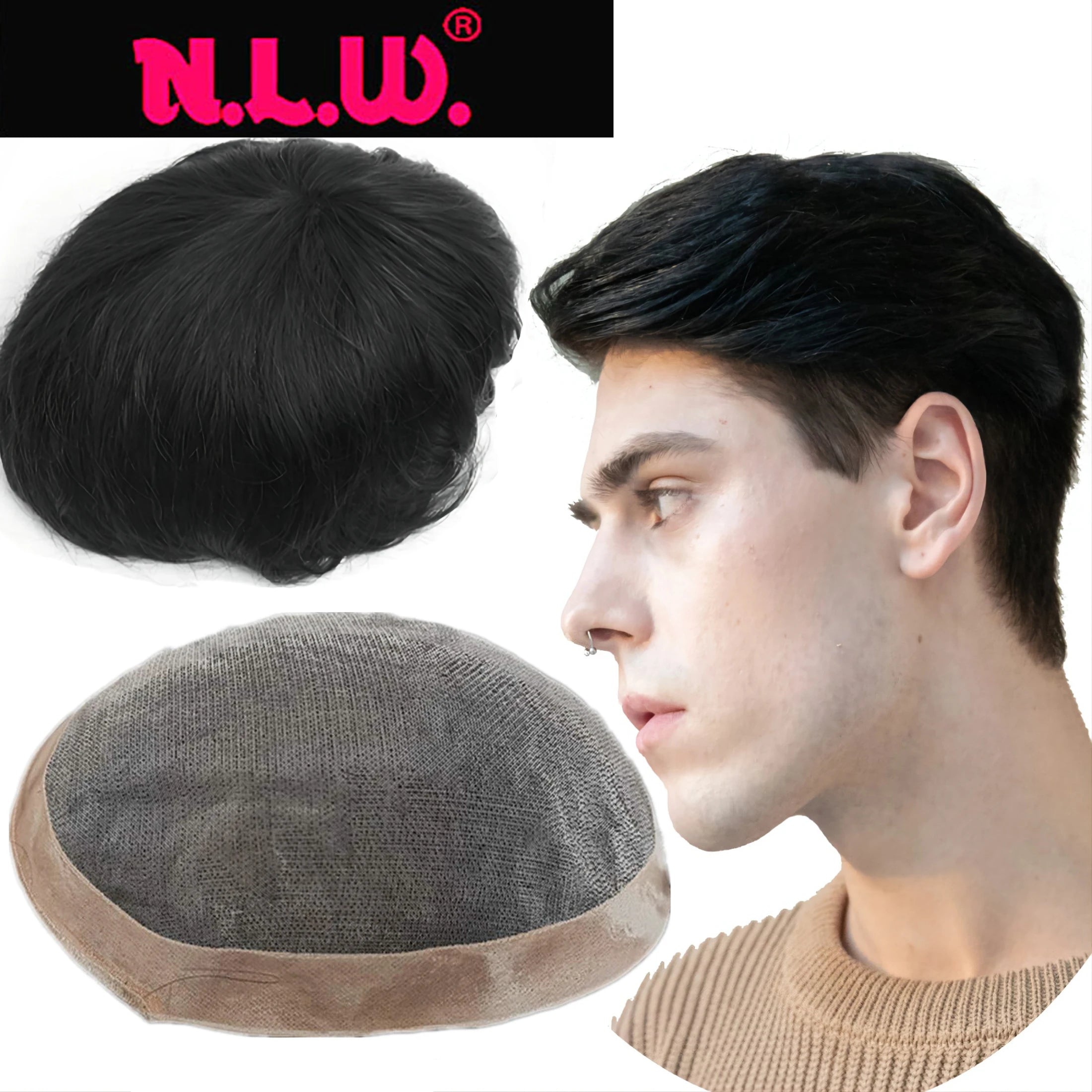 Men’s Fine Mono Toupee – Natural Black Human Hair Replacement System